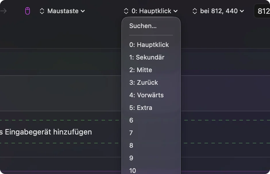 Das Ausgabemenü einer Mauszeile in InputConfig.