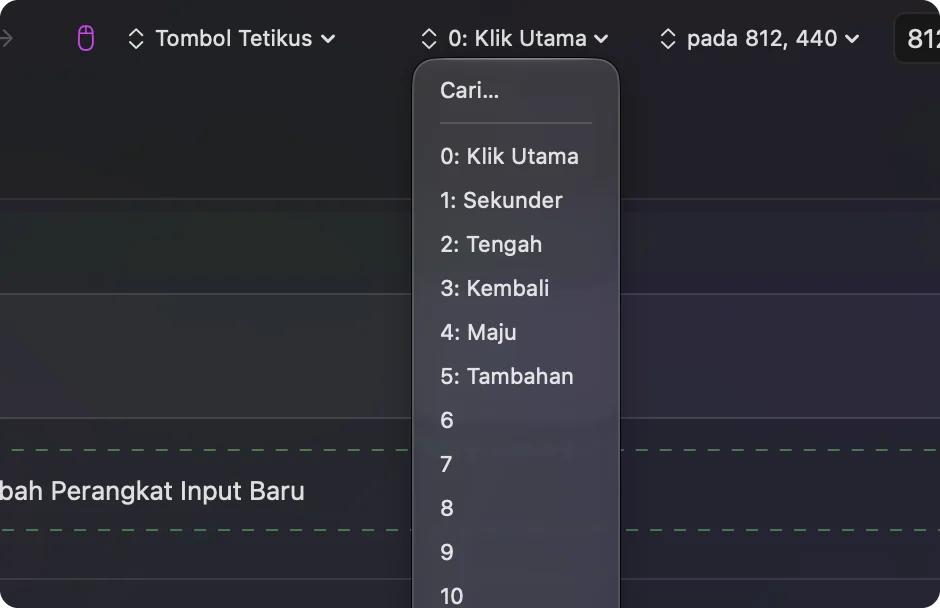 Menu keluaran sebuah baris tetikus di InputConfig.
