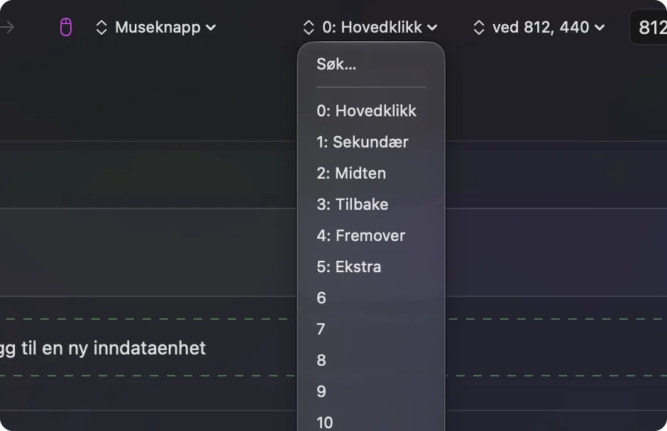 Utgangsmenyen for en musrad i InputConfig.