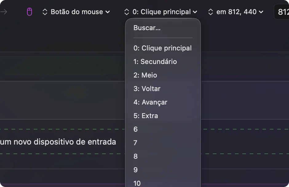 O menu de saída de uma linha de mouse no InputConfig.
