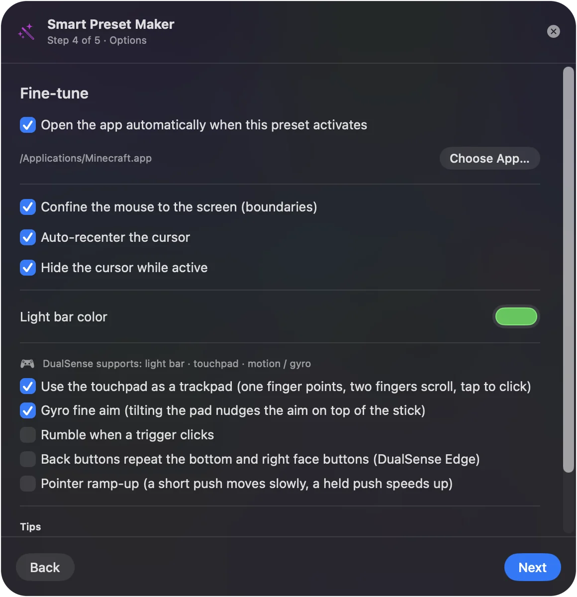 The Smart Preset Maker in InputConfig, a searchable list of more than 450 games and apps.