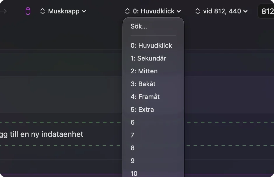 Utdatamenyn för en musrad i InputConfig.