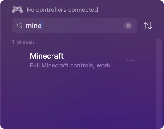 The sidebar search field with mine typed and the Minecraft preset found.