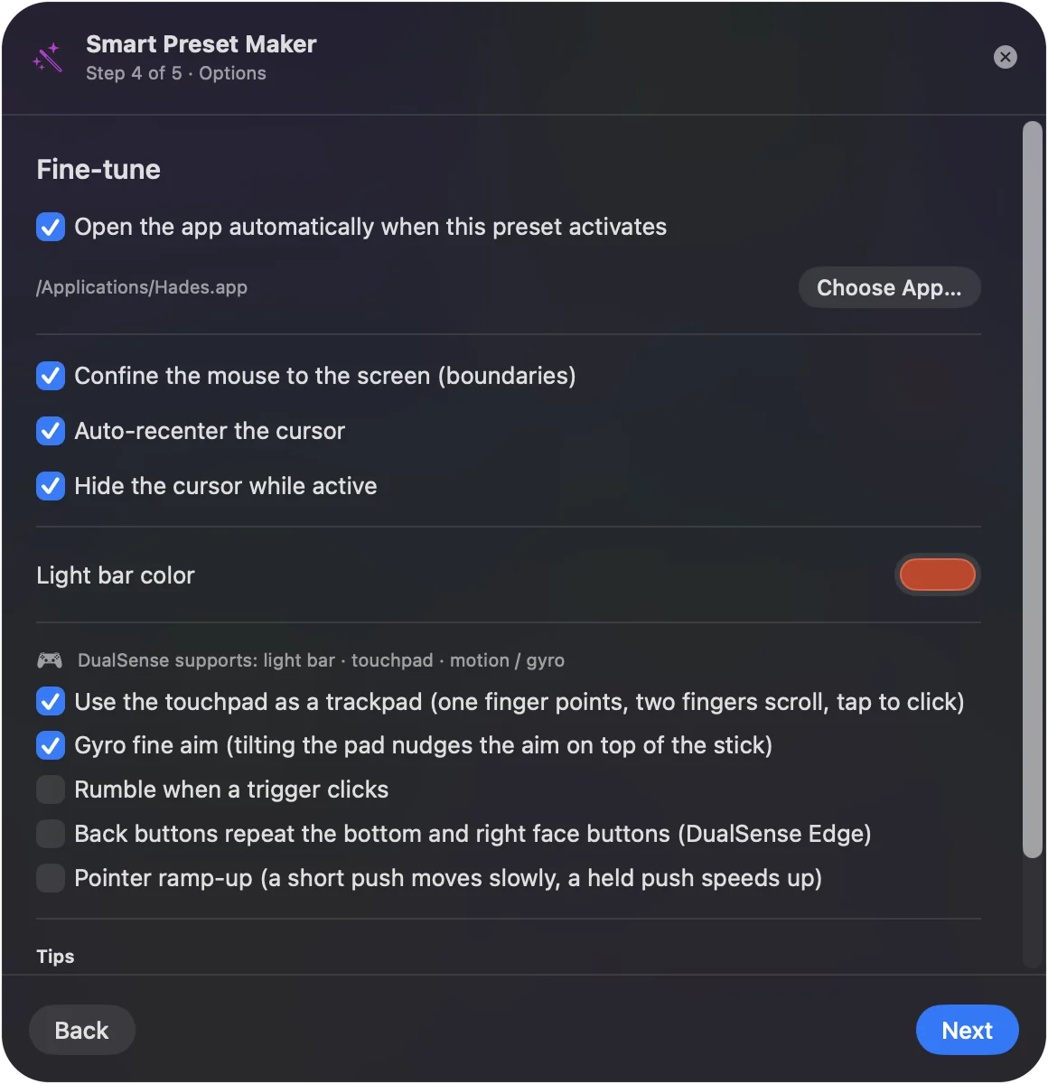 The Smart Preset Maker's fourth step with its fine-tune switches.