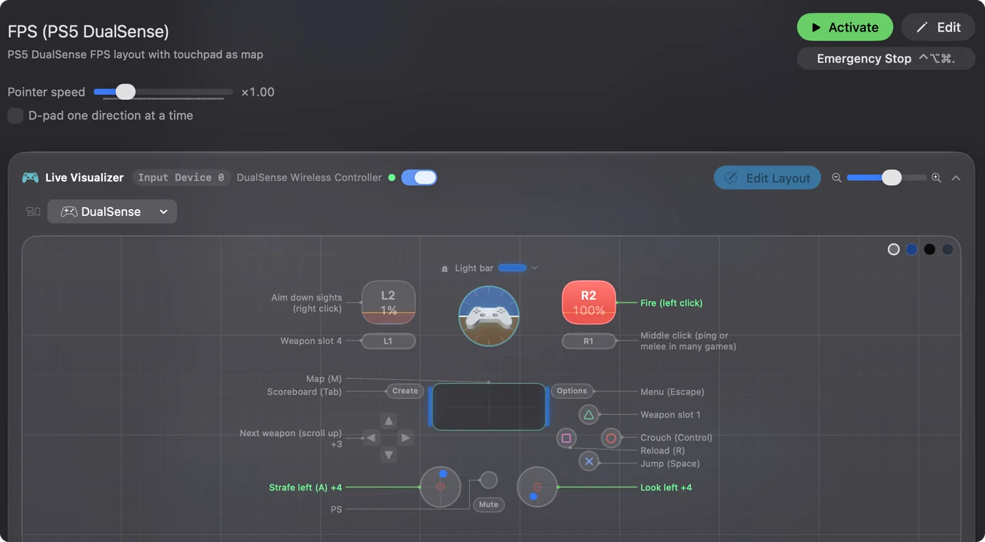 The Live Visualizer with a key down both sides of the drawing and a line from each entry to its control.