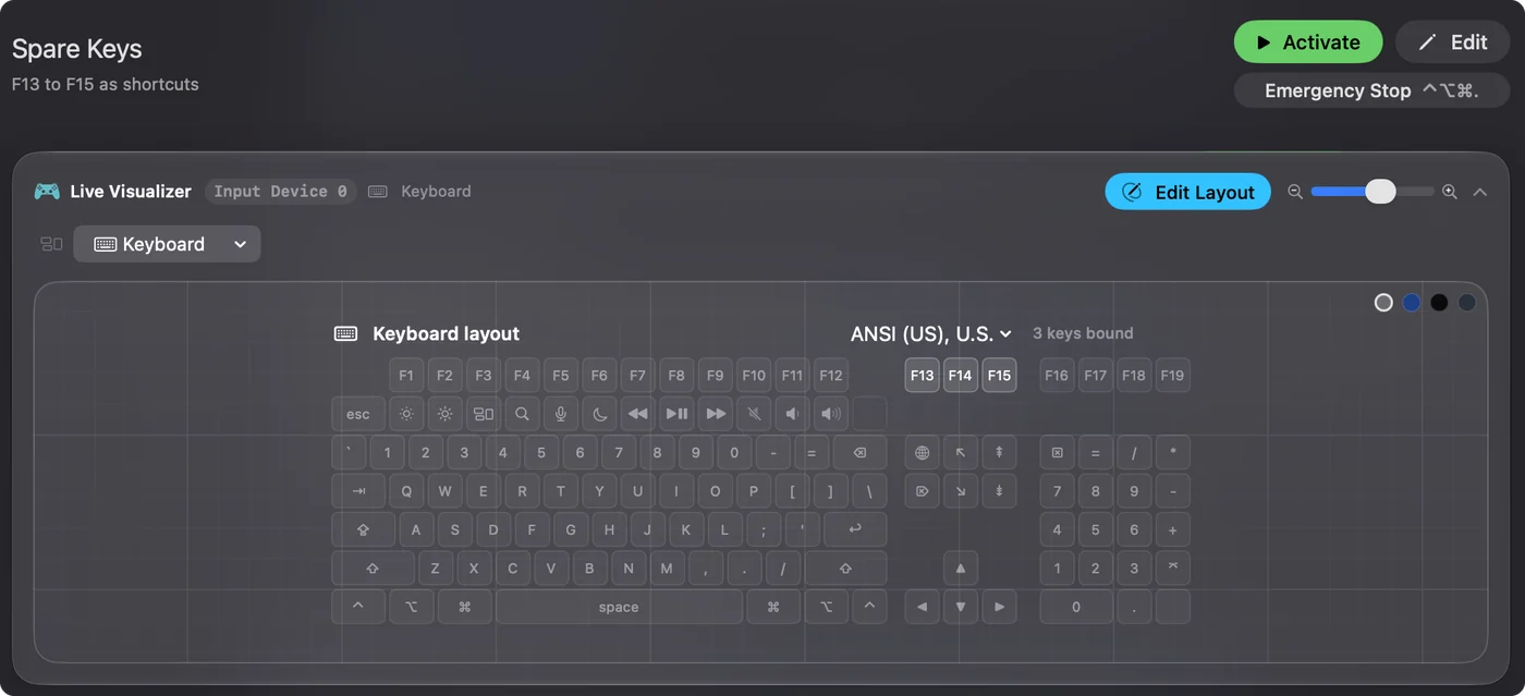 The Live Visualizer's Keyboard map in edit mode, with Done Editing and Reset on the title row.
