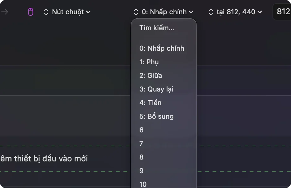 Menu đầu ra cho một dòng nút chuột trong InputConfig.